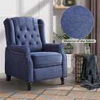 CANMOV Push Back Recliner Chair,Accent Chair, Mid Century Wingback Recliner, Fabric Push Back Recliner Chair Single Armchair Sofa with Rivet Decoration, Button-Tufted Back for Living Room,Dark Blue