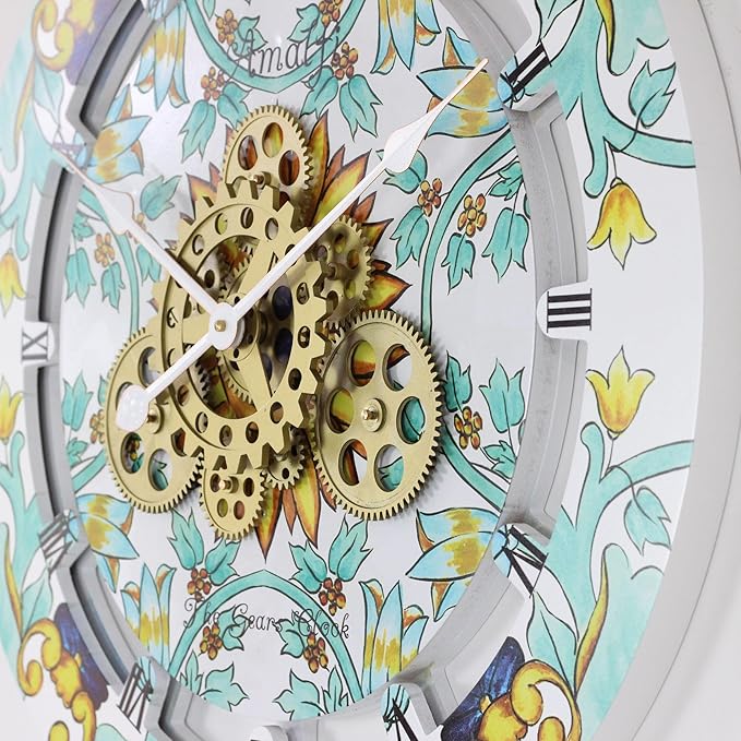 The Gears Clock Wall Clock Italy Collection with Moving Gears (Amalfi, 24 inch Round)