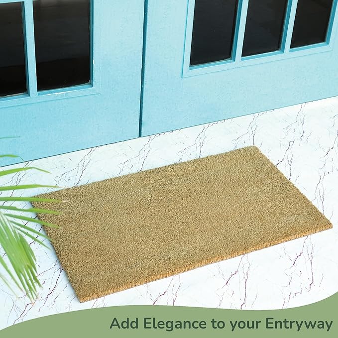 Welcome Doormats, Natural Coco Coir Mats with Non-Slip PVC Backing, Indoor Outdoor Mats for Home & Office, Floor Mats for Door Decor, Patio Decor, Plain Entry Mat, Beige, 30"x17"