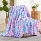 NEWCOSPLAY Faux Fur Throw Blanket Purple Rainbow Luxury Fluffy Thick Warm Bubble Blanket for Couch Sofa Bed 700GSM (Purple Rainbow, Throw(50"x60"))