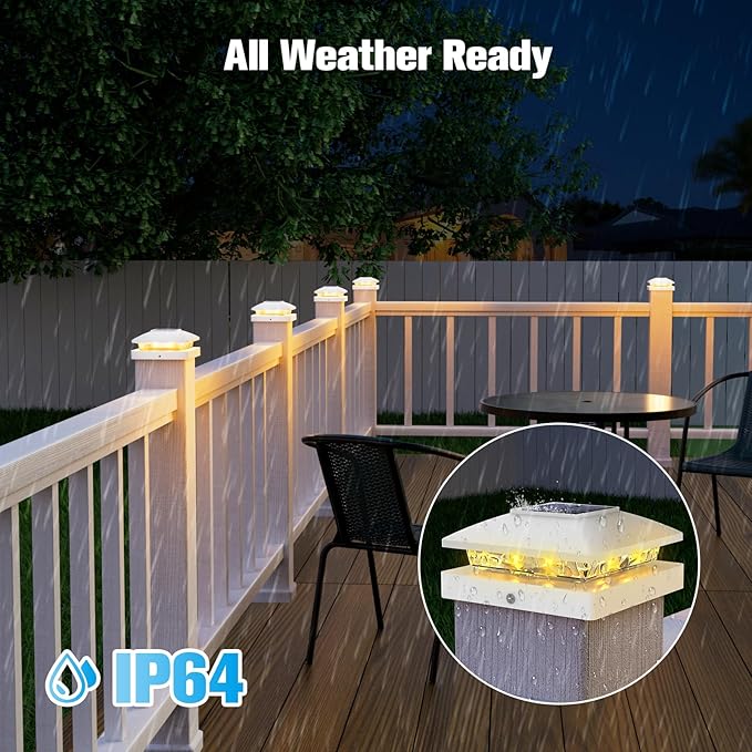 VOLISUN 4x4 Solar Post Cap Light 8pack,Solar Fence - Post Lights Outdoor Waterproof for Wooden/Vinyl Deck Post, White Light Solar Powered with Warm White