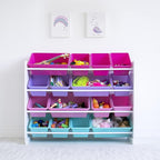 Humble Crew Supersized Toy Storage Organizer with 16 Removable Bins, White/Blue/Pink/Purple – Large Toy Storage for Toddlers Ideal for Kids' Rooms, Playrooms, and Nurseries - Modern Toy Bins for Kids