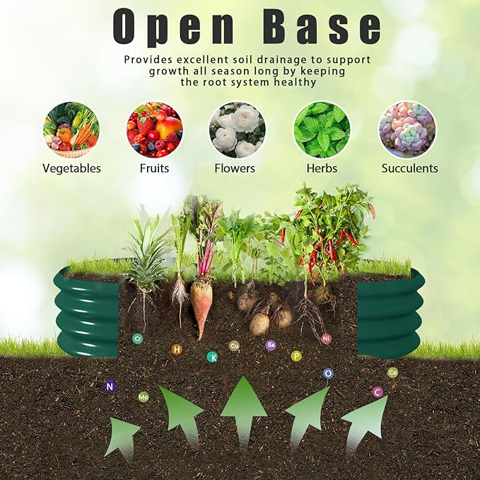 2 Pack 6x3x1FT Galvanized Raised Garden Bed Kit Oval Metal Ground Planter Box Outdoor Bottomless Planter Raised Beds for Vegetables Flowers Herbs Fruits, Green