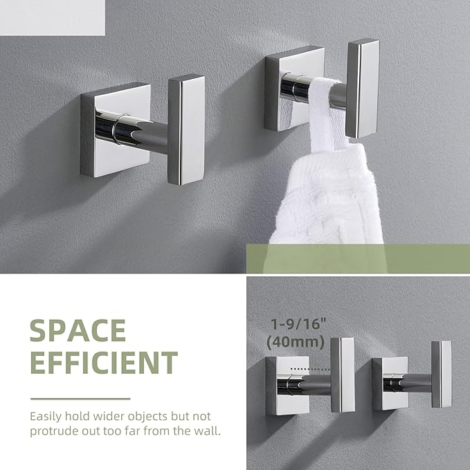 Angle Simple Bath Towel Hook 2 Pack, Stainless Steel Square Robe Coat Holder for Wall, Bathroom Kitchen Garage Wall Hook for Hanging Tools, Polished Chrome