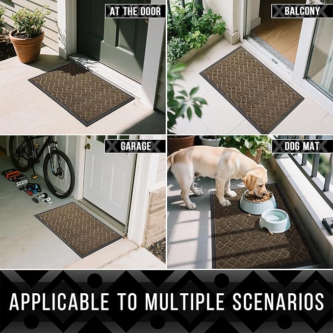 Yimobra Front Door Mat Outside Entrance, All-Weather All-Season Welcome Doormat Outdoor Indoor, Natural Rubber, Stain and Fade Resistant, Low Profile, Easy Clean Patio Porch Mat, 29.5x17, Brown