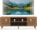JYED Mid Century Modern TV Stand and Console for TVs Up to 75 inch - Rustic Oak Entertainment Center, 2 Gold Metal Mesh Doors & MDF Wood Grain, 15.8" D x 66" W x 23.5" H