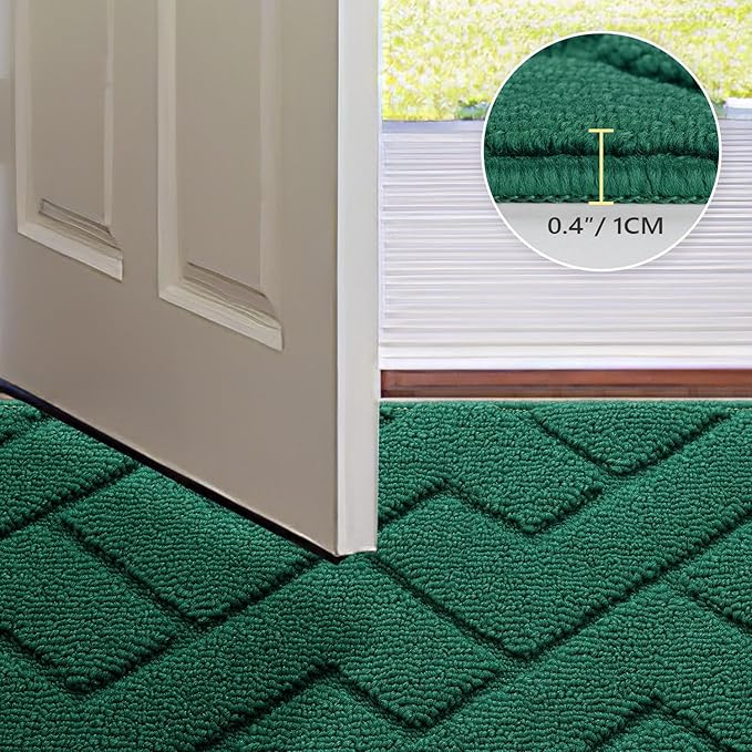 hicorfe Front Door Mat Outside Entrance,24"x35" Absorbent Muddy Dirt Resist Welcome Door Mats Outdoor Indoor,Stain and Fade Resistant,Non Slip Backing Entry Mat Doormat for Entryway (Evergreen)