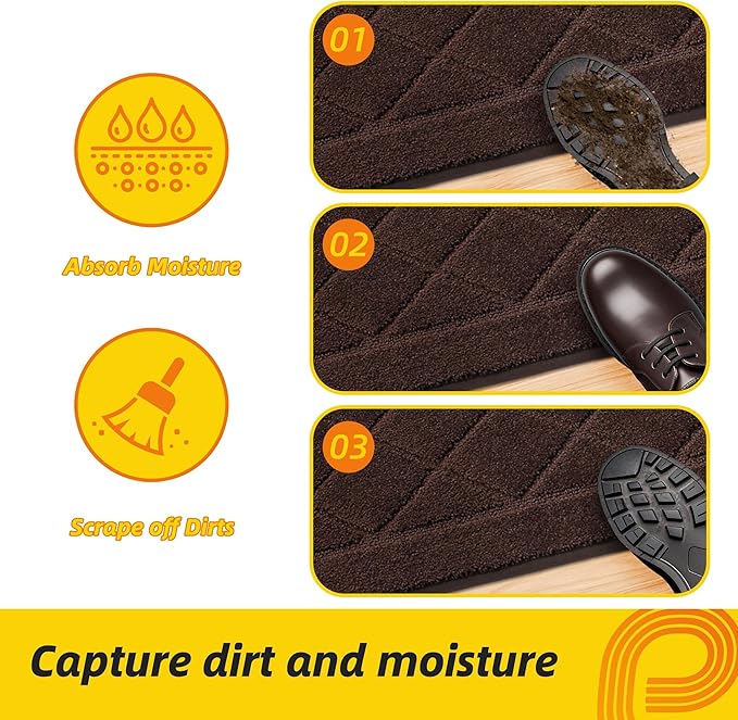 JSEI Dirt Trapper Door Mat 20"x32", Non-Slip Washable Entryway Mats, Dog Door Mat, Stain Resistant and Absorbent Floor Mats, Low Profile Welcome Mat for Front Back Door, Brown