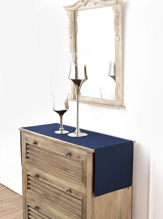 Solino Home Linen Navy Table Runner 48 Inches - Classic Hemstitch, 100% Pure Linen Coffee Table Runner 14 x 48 Inch Ideal for Dresser Tables - Fall, Autumn, Halloween, Thanksgiving