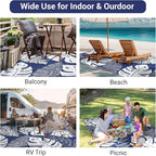 GAOMON Waterproof Plastic Straw Rug 9x12 Outdoor Patio Rugs, Reversible Modern Camping Mat with Bag & Stakes, UV Resistant & Easy to Clean Outdoor Carpet for RV, Deck, Balcony, Blue