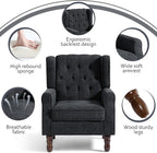 Lumibee High Back Accent Chair,Upholstered Wingback Armchair with Solid Wood Legs for Small Spaces,Comfy Single Sofa Chair for Living Room,Bedroom,Office-Black Blue