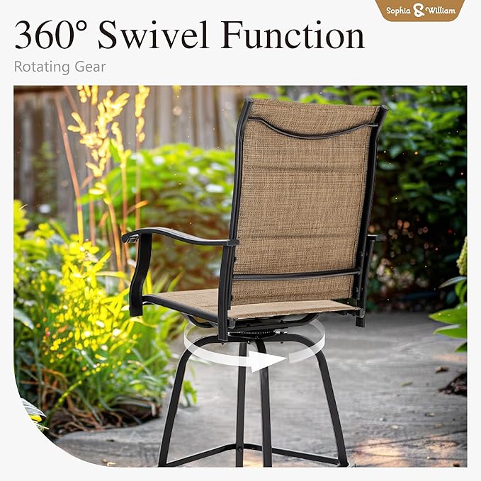 Sophia & William Outdoor Bar Set, Patio Bar Table and Chairs Set, Bar Height Patio Set - 4 x Swivel Bar Chairs(Brown-Padded), 1 x Rectangular Bar Table