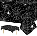 2 Pcs Halloween Tablecloth - Plastic Halloweens Spider Webs Table Cloth, Black Disposable Rectangle Spiderweb Table Cover for Halloween Party Decorations Supplies Favors Tables Decor, 108 x 54 Inch