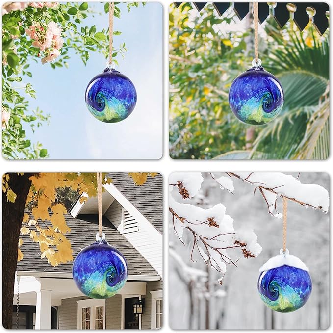 VCUTEKA Hanging Garden Gazing Ball, Hand-Blown Glass Witch Ball for Outdoor Garden Décor, 6" Colorful Swirl