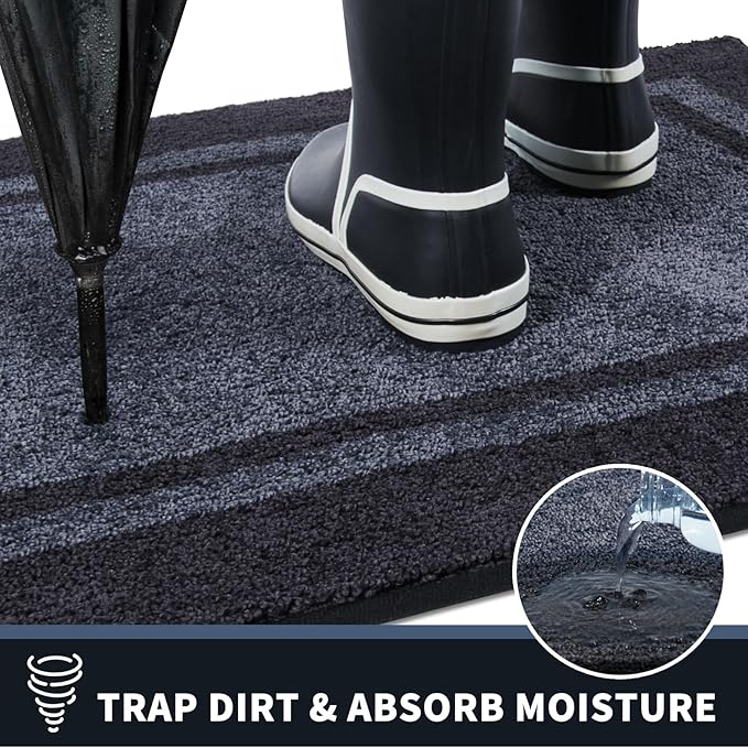 PURRUGS Dirt Trapping Door Mat 24" x 60", Non-Slip/Skid Machine Washable Entryway Rug, Shoes Scraper, Area Rug, Super Absorbent Welcome Mat for Muddy Wet Shoes and Paws, Bluish Grey & Charcoal