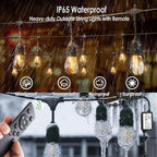 190FT Remote Controlled Outdoor String Lights Patio String Lights for Outside, 60+3 Shatterproof S14 Warm Lights String Outdoor for Bistro Café Gazebo Backyard, Linkable, 2 Pack