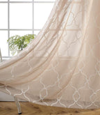 MIUCO Moroccan Embroidered Semi Sheer Curtains Faux Linen Grommet Window Drapes for Living Room 52 x 95 Inch 1 Pair Set, Linen