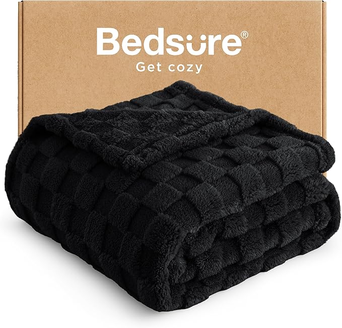 Bedsure GentleSoft Black Throw Blanket for Couch - Super Soft Cozy Blankets Gifts for Women Men Girls, Cute Small Fleece Throws for Bedroom Home Decor, 50x70 Inches