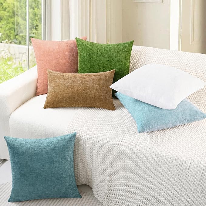 CaliTime Throw Pillow Covers Decorative 16 X 26 Inches Pack of 2 Cozy Chenille Cushion Cases for Couch Sofa Bed Living Room Home Light Blue Grey