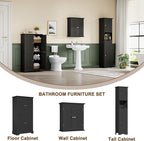 ChooChoo Bathroom Floor Cabinet, Modern Bathroom Storage Cabinet with 4 Doors and Adjustable Shelves, Freestanding Cupboard for Living Room, Black