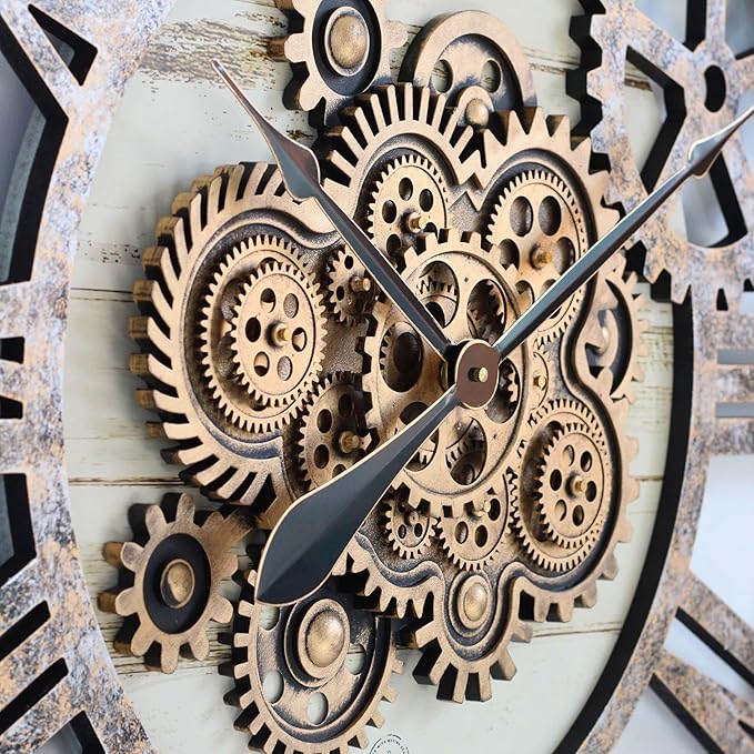 The Gears Clock 36'' Inch Real Moving Gear Wall Clock Vintage Industrial Oversized Rustic Farmhouse (Desert Beige)