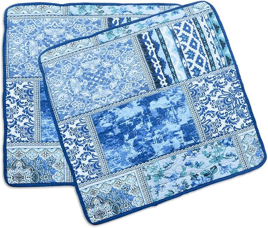 NEWLAKE Blue Classic Bohemian Style Cotton Throw Pillow Covers (2 Pieces, 18X18 Inch)