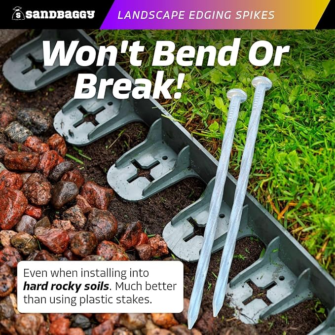 Sandbaggy 6 inch Galvanized Landscape Edging Spikes - Spiral Landscape Nails - 7 Gauge Steel - Great For Hard Rocky Soil - Also Great For Paver Edging, Artificial Turf, Landscape Fabric (1500, 6 inch)