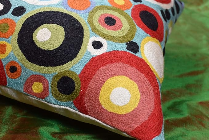 Lumbar Polka Dots Pillow Cover Turquoise Contemporary Decorative Pillowcase Blue Modern Outdoor Chair Cushion Couch Boho Cushions Hand Embroidered Cushions Wool Size - 14x20