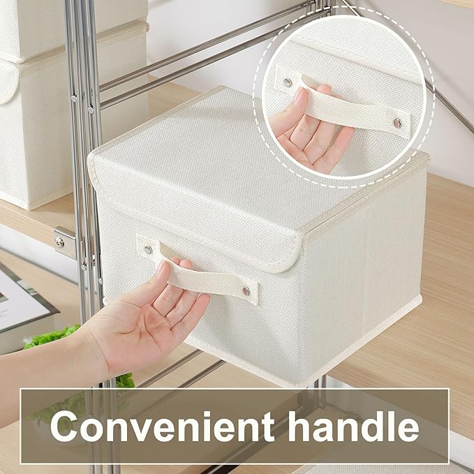 Fabric Storage Bins Cube Organizers with Flip-Top Lid and Handles,Storage Boxes for Organizing Home,Office,and Closet,Beige,3 Pack 10.2 X 7.9 X 6.7 in