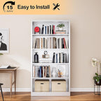 66" Tall Metal Bookcase, 5 Shelf White Bookcase with Adjustable Shelves, Large Bookshelves and Bookcases, Modern Book Shelf Storage Organizer for Living Room, Home Office, Library