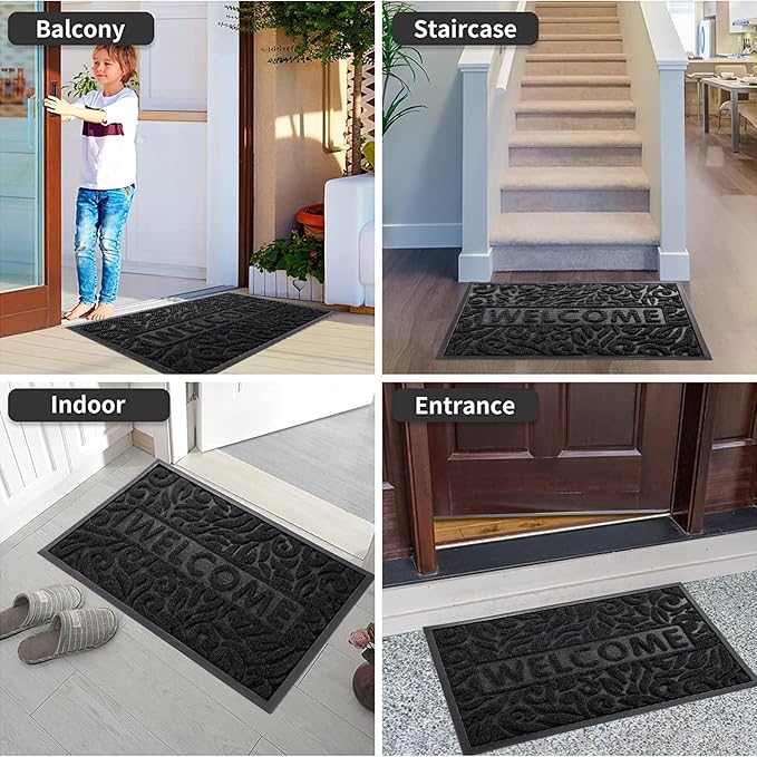 Yimobra Welcome Mat Outdoor, 36x24 Waterproof Door Mat Outside Entrance, All-Weather Non Slip Front Door Mat, Low-Profile Entryway Mat Indoor, Porch and Patio, Black