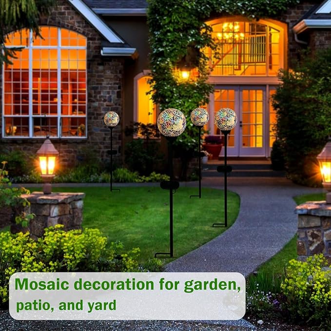 Solar Garden Lights Outdoor Decorative - Solar Gazing Ball Mosaic Garden Stakes Decorative Waterproof Outdoor Lights for Pathway Yard Lawn Decoration Multi