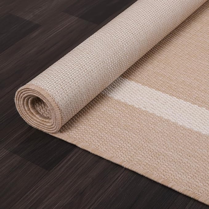 Bordered Outdoor Rug 6x9 Washable Outside Carpet for Indoor Patio Porch Waterproof Easy Cleaning Non Shedding Area Rugs Beige 6 x 9