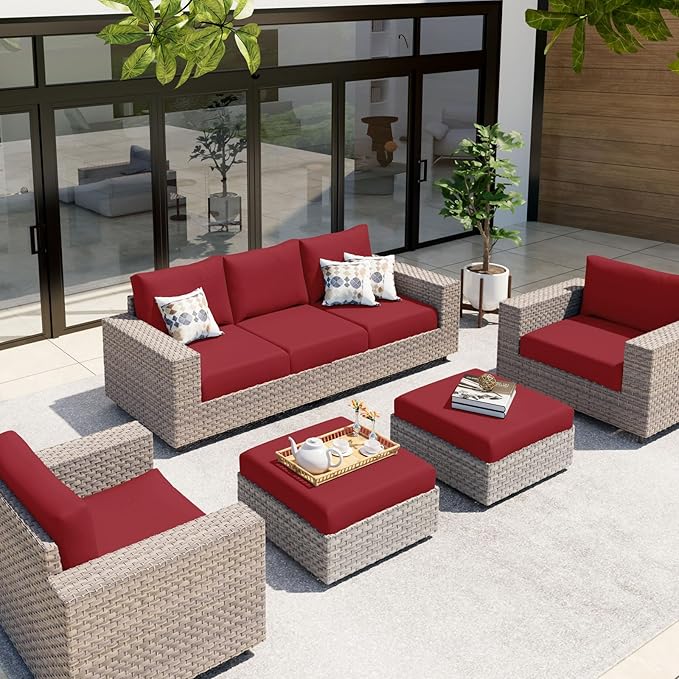 hyha Waterproof Couch Cushion Covers, Stretch Sofa Couch Seat Slipcover for Dog Washable, Non-Slip Waterproof Outdoor Cushion Covers for Patio Furniture Replacement (1 Piece for Small, Wine Red)