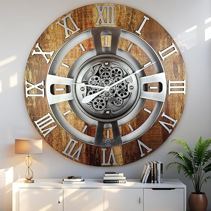 The Gears Clock Real Moving Gear Wall Clock England Line (Vintage Brown, 36 inches (90 cm))