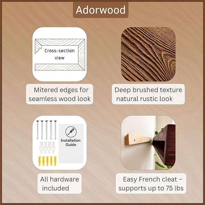 Handmade Fireplace Mantel Shelf 48", Extra Wide Rustic Wood Mantles for Over Fireplace, Wall Mounted Floating Mantel Shelves for Living Room Decor (Ebony, 48Lx6Hx8D)