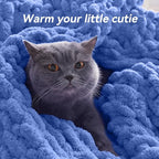 Chunky Knit Throw Blanket, 30''*40'' Knitted Throw Chenille Yarn for Bed Couch, Handmade Light Blue Crochet Big Thick Blanket, Machine Washable Cute Comfy Blanket for Home Decor