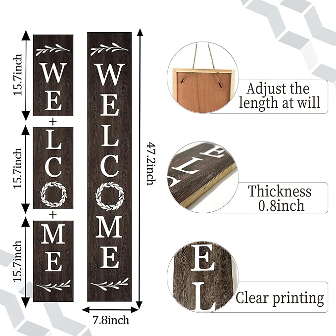 Welcome Wooden Porch Sign 47.2"H Front Door Rustic Standing Large Welcome Porch Sign for Home Front Porch Decor Rustic Wall Decor Home Farmhouse Yard Door Decorations -Brown Porch Decor