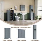 ChooChoo Bathroom Floor Cabinet, Modern Bathroom Storage Cabinet with 4 Doors and Adjustable Shelves, Freestanding Cupboard for Living Room, Grey
