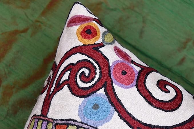 Cream Tree of Life Pillow Cover Birds White Floral Pillowcase Flower Accent Botanical Pillowsham Suzani Cushions Modern Plant Floral Cushion Hand Embroidered Wool Size 18x18
