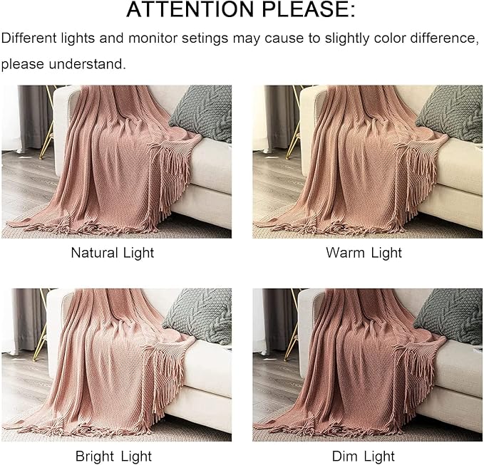 lifein Pink Throw Blanket for Couch, Soft Boho Decor Bed Throw,Cozy Chenille Knitted Small Farmhouse Lightweight Throw for Spring(Pink,50 * 60")