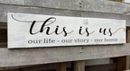 This is Us Sign, Our Life Our Story Our Home Sign, Farmhouse Family Wooden Wall Decor for Living Room Bedroom (This is Us) 6x18 Inch