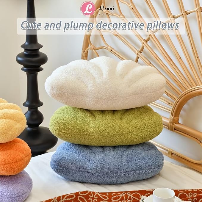 Dusty Blue Seashell Throw Pillows, Shell Shaped Throw Pillows, 13 Inch Soft Home Decorative Pillow Plush Cushion for Bed Couch Living Sofa Room Decor Accent Throw Pillow