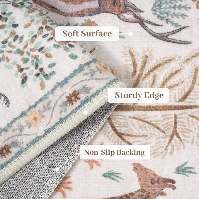 OJIA Jungle Living Room Rug 9x12 Washable Rugs for Bedroom, Ultra-Thin Modern Beige Non-Shedding Large Area Rug Playroom Rug Non-Slip Stain Resistant Accent Carpet for Kids Room Dining