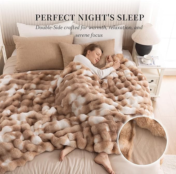 Cozy Faux Fur Throw Blanket for Couch-Warm Fuzzy Throw Blanket, Soft Plush Thick Bubble Blankets for Bedroom and Living Room, Furry Luxury Blanket, 50 x 60, Tie-Dye Brown