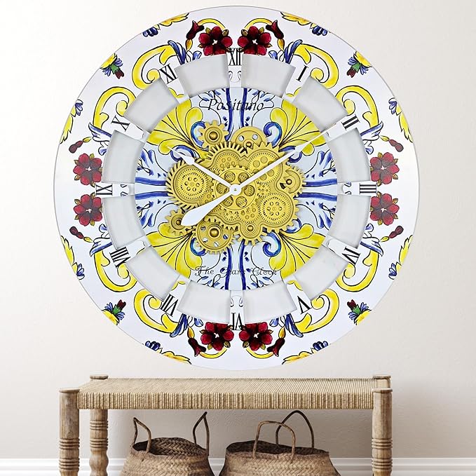 The Gears Clock Wall Clock Italy Collection with Moving Gears (Positano, 36 inch Round)