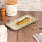 Ceramic Dinner Plates Dish Set, Set of 4, Microwave Oven and Dishwasher Safe,Scratch Resistant, Dinnerware Kitchen Porcelain Serving Dishes Brown glaze change, 12.4 Inch Rectangle plate