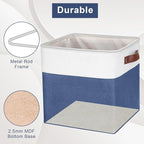 Collapsible Fabric Storage Cubes 11x11 Cube Storage Bins, 4 Pack Closet Baskets Box with Handles for Organizing, Shelf, Toys, Clothes, Home, Office, Nursery (Navyblue&White)