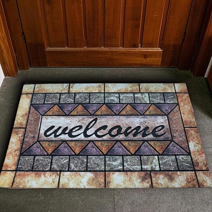 Door Mat Welcome Mat, Heavy Duty Door Mat 23.6 x 35.4 Inch Front Door Mat Rug Doormat for Outdoor Entrance Home Non-Slip Rubber Rug for Front Door, Outside, Entryway, Patio (Brown Welcome)