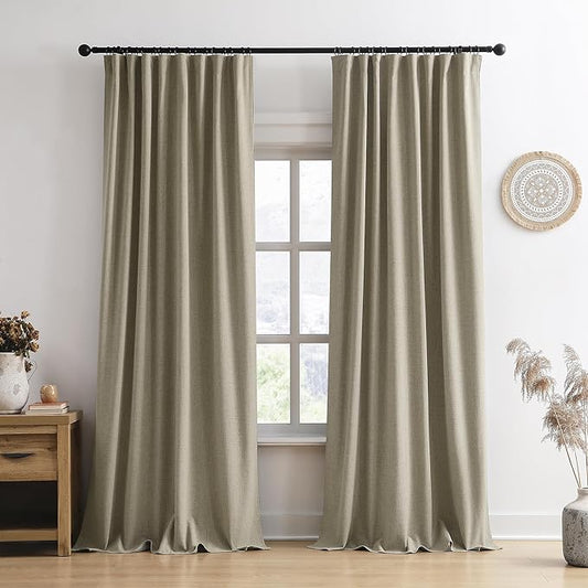 RAIN CITY 100 Inch Long Blackout Curtains for Living Room,Full Light Blocking Linen Blend Curtains with Hooks,Pinch Pleat Look Curtains for Office Bedroom Apartment,2 Panels,Taupe